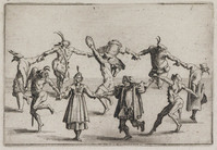 KG 10843
<br/>
Rondedans van toneelspelers ("Capricci")
<br/>
<em>Callot, Jacques (1592 - 1635)</em>